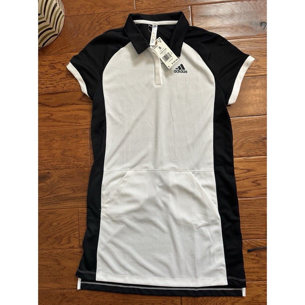 NWT adidas Golf Womens Colorblock Polo Dress Short Sleeve Black White S HA3455